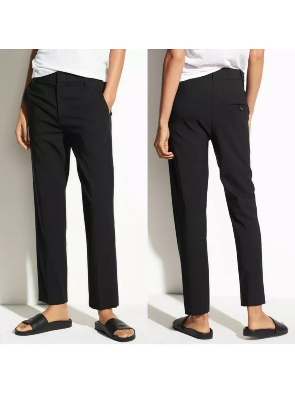 Vince Black Wool Tapered Trouser Flat Front Ankle